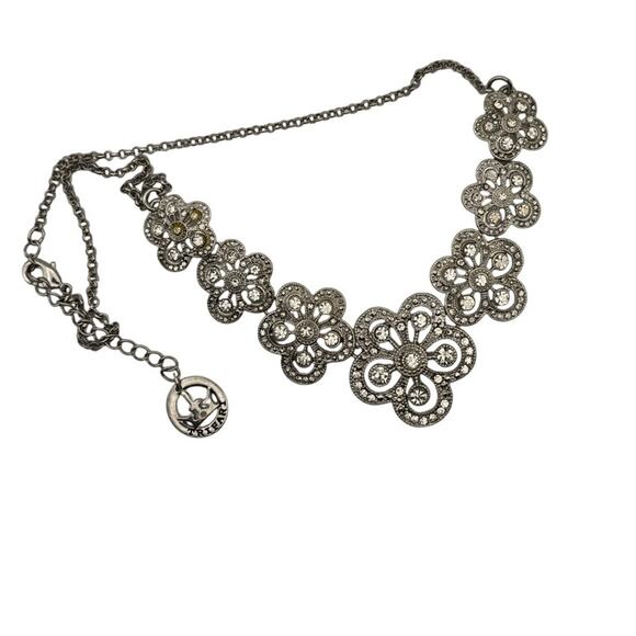 Vintage Crown Trifari Crystal Rhinestone Floral Necklace 13 to 15 inch - Picture 2 of 5